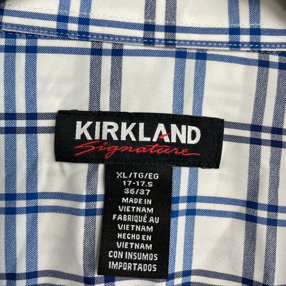 NEW Kirkland Signature Men's XL Blue & White Plaid Performance Sport Dress Shirt - Picture 5 of 9
